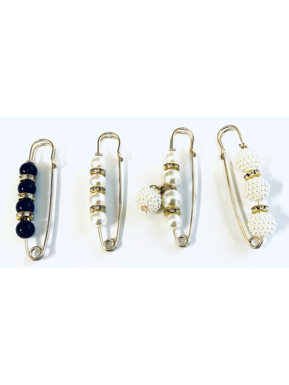 LOT of 4 Faux Pearl & Beaded Safety Pin Brooch 3 w/ Dangle Balls